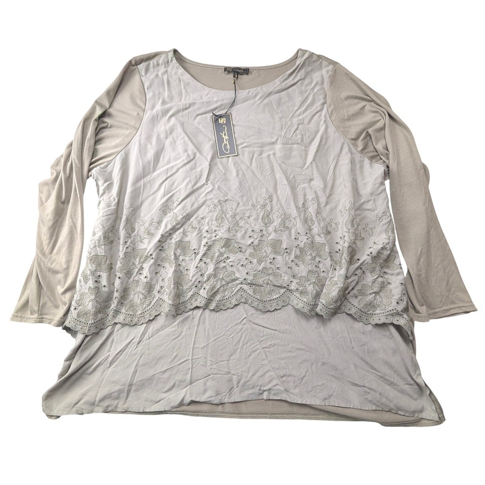 Diane Gilman DG2 Cream Embroidered Eyelet Layered Tunic Top Womens 3X NWT